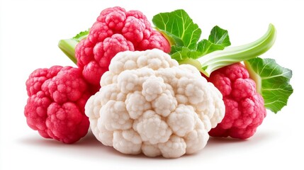 Fresh Cauliflower and Red Cauliflower on White Background. Generative AI