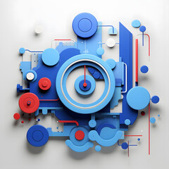 Fototapeta premium Abstract 3D Barometer with Blue Geometric Shapes and Dynamic Layout