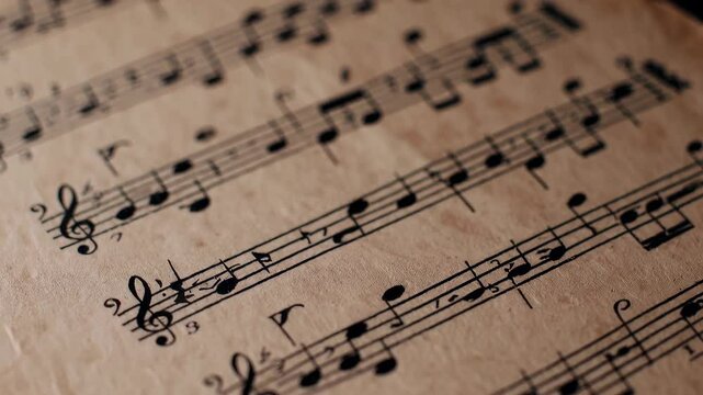 Atmospheric music background with notes on old brown paper