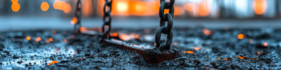 Close-up of Metal Swing Set Chain and Bar on Embers