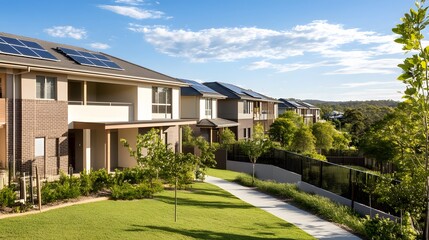 Modern Solar Powered Houses Line Sunny Pathway