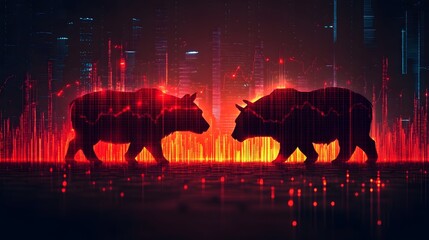 Futuristic Market Trends Battle of Bull and Bear in Abstract Digital
