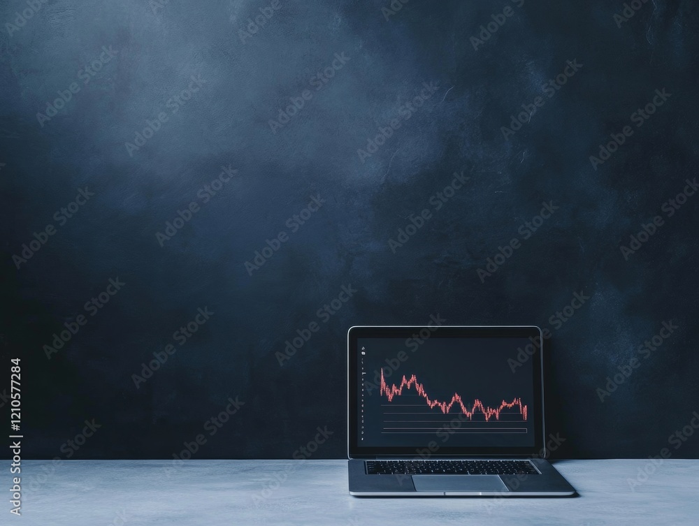 Aufkleber Minimalist Tech Aesthetics Sleek Laptop with Performance Graphs on Matte Black Background Insightful Business Analytics and Transparent Digital Reporting