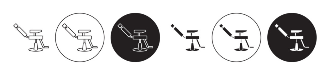 Beautician armchair icons set in black filled and stroke line style