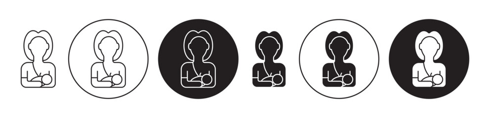 Breastfeeding icons set in black filled and stroke line style