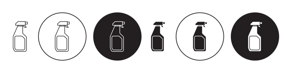 Cleaning spray icons set in black filled and stroke line style