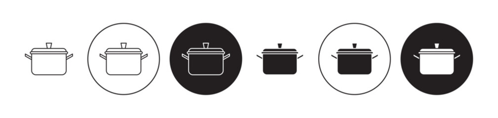 Cooking pot icons set in black filled and stroke line style