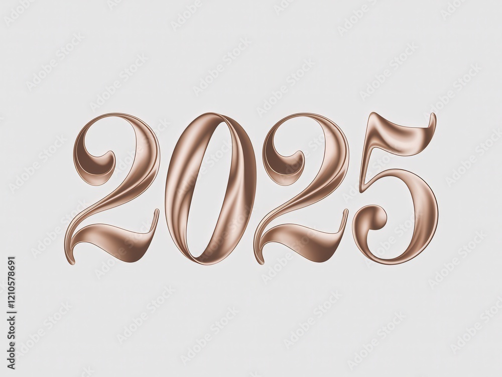 Poster Elegant and modern rendering of the year 2025, featuring a glossy finish and a stylish design suitable for various creative projects.