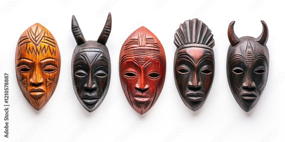 Wall mural Heritage Wooden Sculptures: Authentic African Masks Celebrating Tradition and Rituals