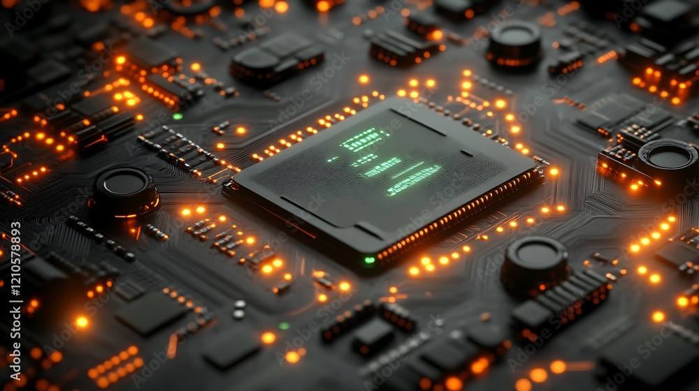 Poster illuminated central processing unit on circuit board