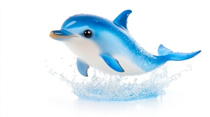 Fototapeta premium Dolphin Figurine Splashing in Water Against White Background. Generative AI