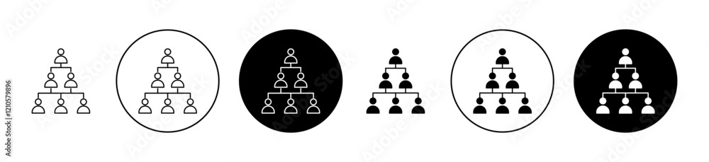 Poster hierarchical structure icons set in black filled and stroke line style