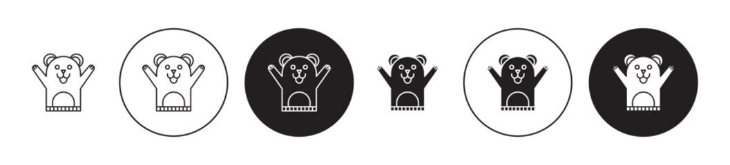 Hand puppet icons set in black filled and stroke line style