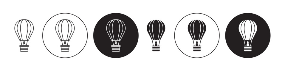hot air balloon icons set in black filled and stroke line style