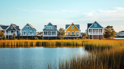 Obraz premium Charming Coastal Homes by Marsh Waterways in Charleston's Low Country, South Carolina