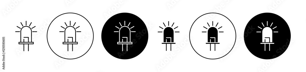 Poster light emitting diode icons set in black filled and stroke line style
