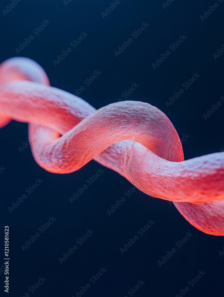 Poster futuristic blockchain visualization illuminated fiber-optic chain on deep blue backdrop - revolution