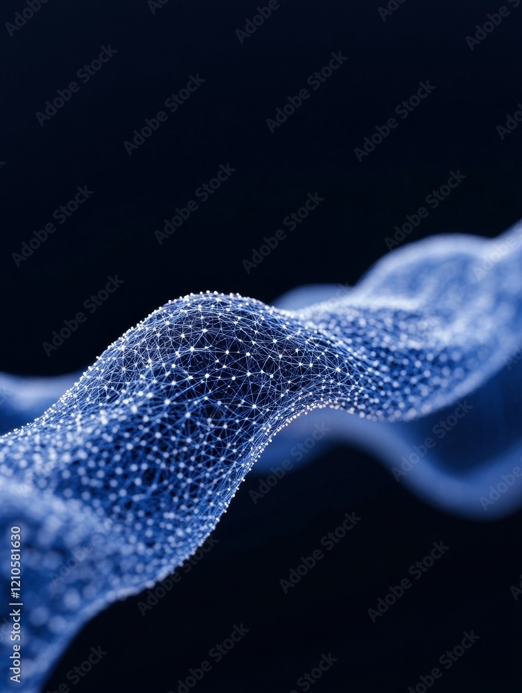 Poster Futuristic Blockchain Connectivity Luminous Digital Wave in Deep Blue - Tech Innovation for Cryptocurrency Solutions and Financial Sector Advancements