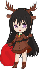Reindeer anime girl costume character christmas vector mascot