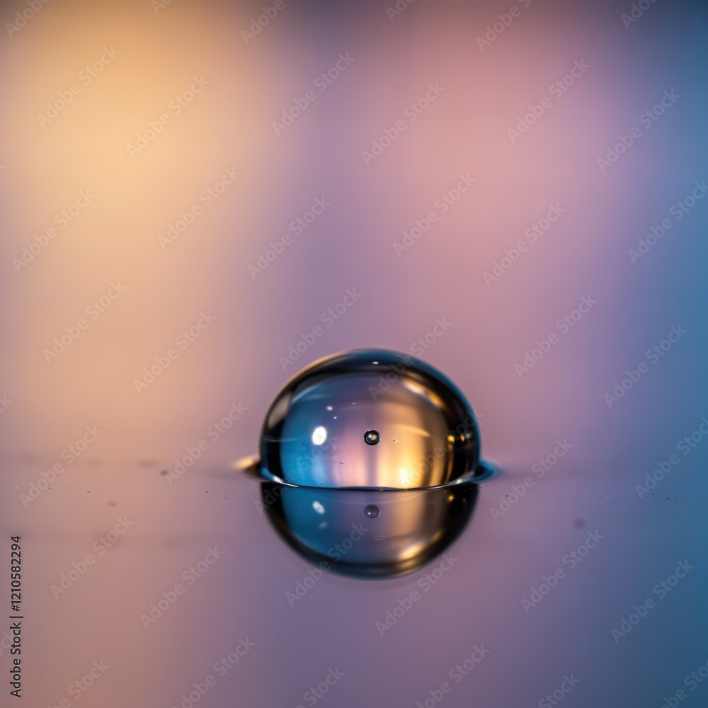 Poster mesmerizing macro shot of a water droplet with colorful reflections and tranquil symmetry