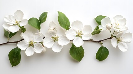 Fototapeta premium White flowering branch with leaves showcasing natural beauty and simplicity. Generative AI