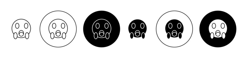 Shocked face emoji icons set in black filled and stroke line style