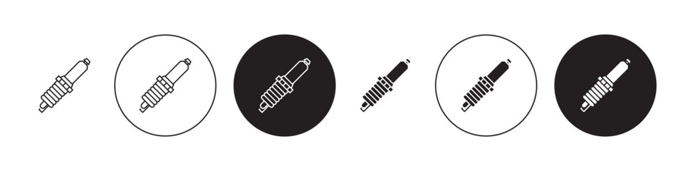 Spark plug icons set in black filled and stroke line style