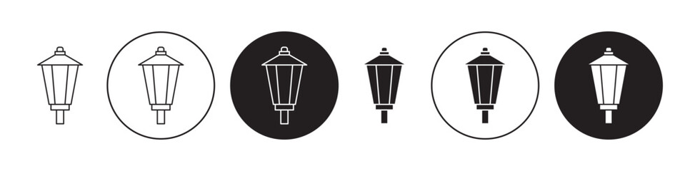 Street lamp icons set in black filled and stroke line style