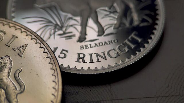 close up view of malaysia silver coin. malaysia old coin 15 ringgit 1976.