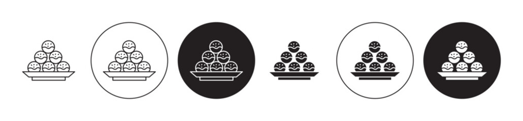 Takoyaki icons set in black filled and stroke line style