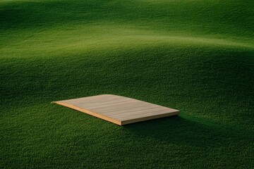 Scandinavian Urban Minimalism in Public Spaces Simple Wooden Walkway on Lush Grass - Sustainable Park Design for Modern Eco-Friendly Architecture and Urban Aesthetic Enhancement