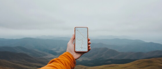 Minimalist Outdoor Adventure Aesthetic Korean Hiker with Smartphone Map for Digital Navigation on Rugged Trails - Enhancing Travel-Tech Experiences in Adventure Tourism