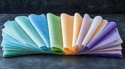 Rainbow Colored Fabric Samples Arranged In A Fan Shape