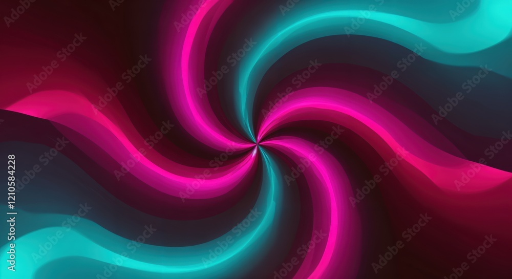 Poster vivid neon spiral swirl with abstract pink and blue waves creating a dynamic vortex pattern