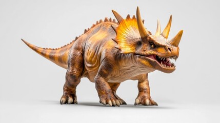 Styracosaurus Dinosaur Figurine on White Background. Generative AI