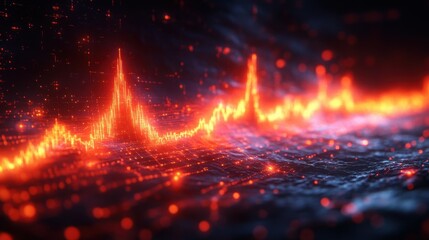Abstract Fiery Data Visualization Dynamic Stock Market Graph Red Orange Energy