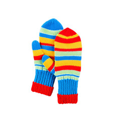 pair of Colorful Knitted Mittens isolated on transparent background