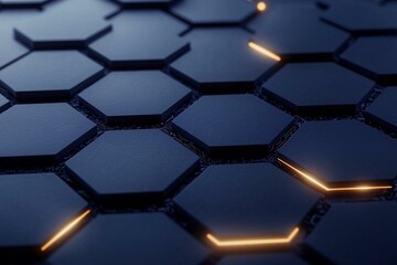 A dark navy hexagonal pattern glowing in a radial formation, providing a polished, high-tech look with a sleek and professional edge.