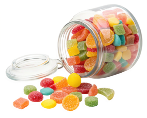 Glass Jar Filled with Colorful Candy Isolated for a Fun and Sweet Look