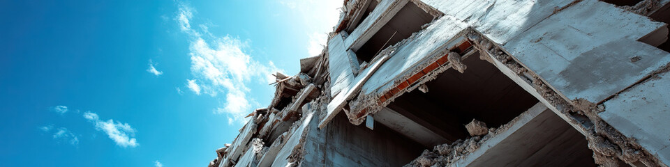 Partially Destroyed Concrete Building Facade