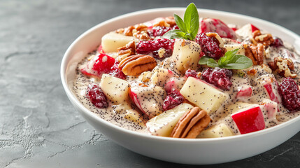 copy space, stockphoto, Cranberry Apple Pecan Salad with Creamy Poppyseed Dressing, professional food photo, suitable for a coockery book Healthy food concept.