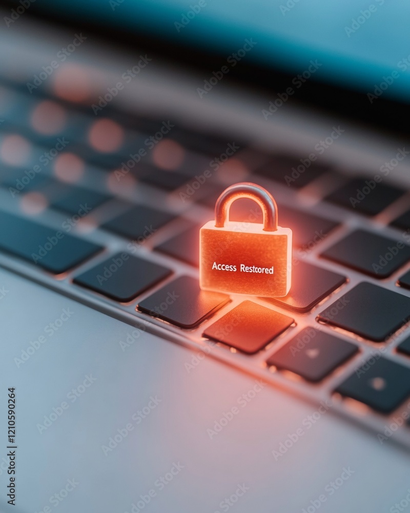 Fototapete Cybersecurity Resolution Illuminated Padlock on Laptop Keyboard - Anti-Censorship Visual for Tech Innovation in Digital Privacy and Online Rights Advocacy