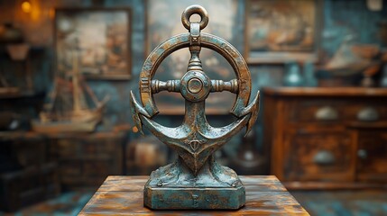 Antique Nautical Anchor Statue: A Vintage Maritime Decor Piece