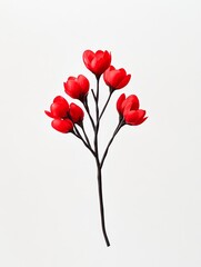 Obraz premium Red Flower Branch on White - Single stem of artificial red flowers against a white background. Perfect for minimalist designs.