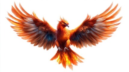 Obraz premium Phoenix Bird in Fiery Glory on White Background. Generative AI
