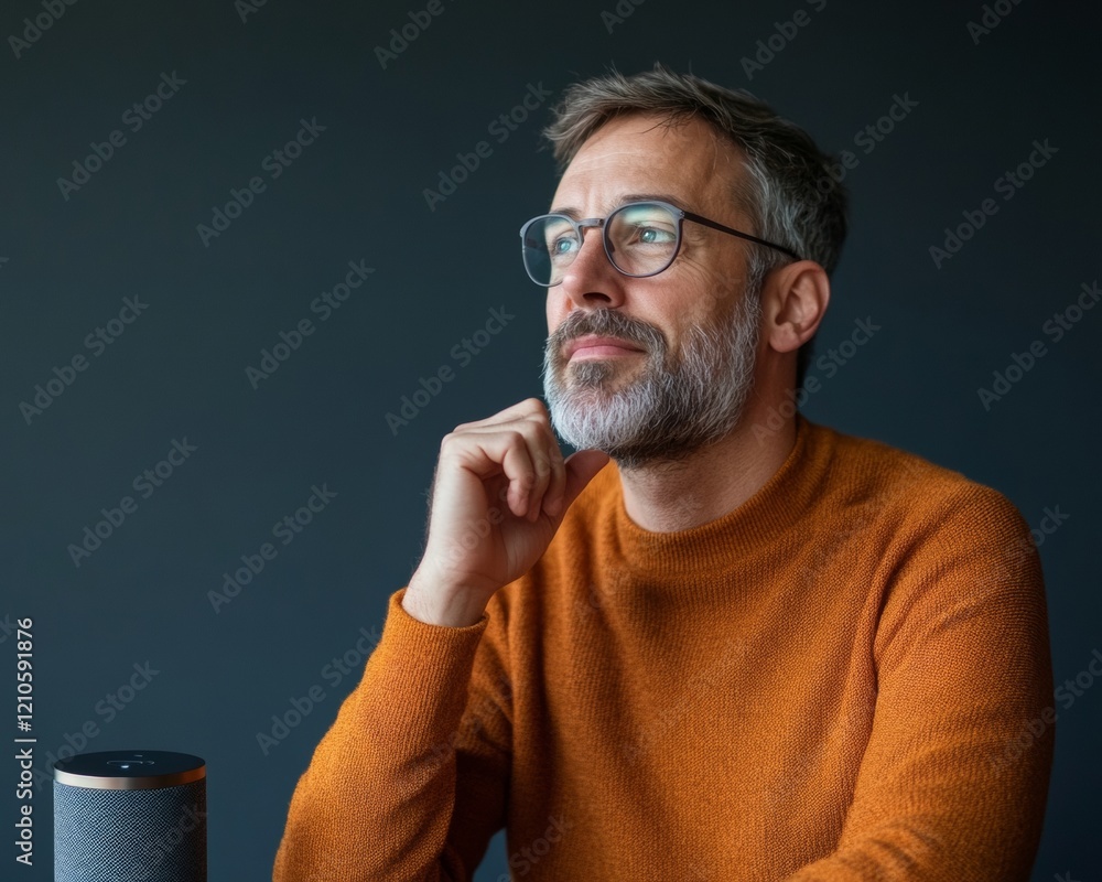 Aufkleber modern smart office concept mature caucasian male with iot voice control in tech-integrated workspac