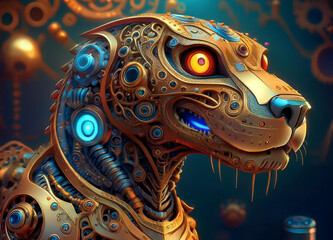 futuristischer Katzenkopf aus Metall