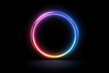 Glowing neon circle in a dark background with vibrant light effects. Modern abstract design for technology and creativity concepts