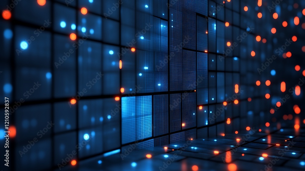 Poster abstract digital grid with illuminated nodes