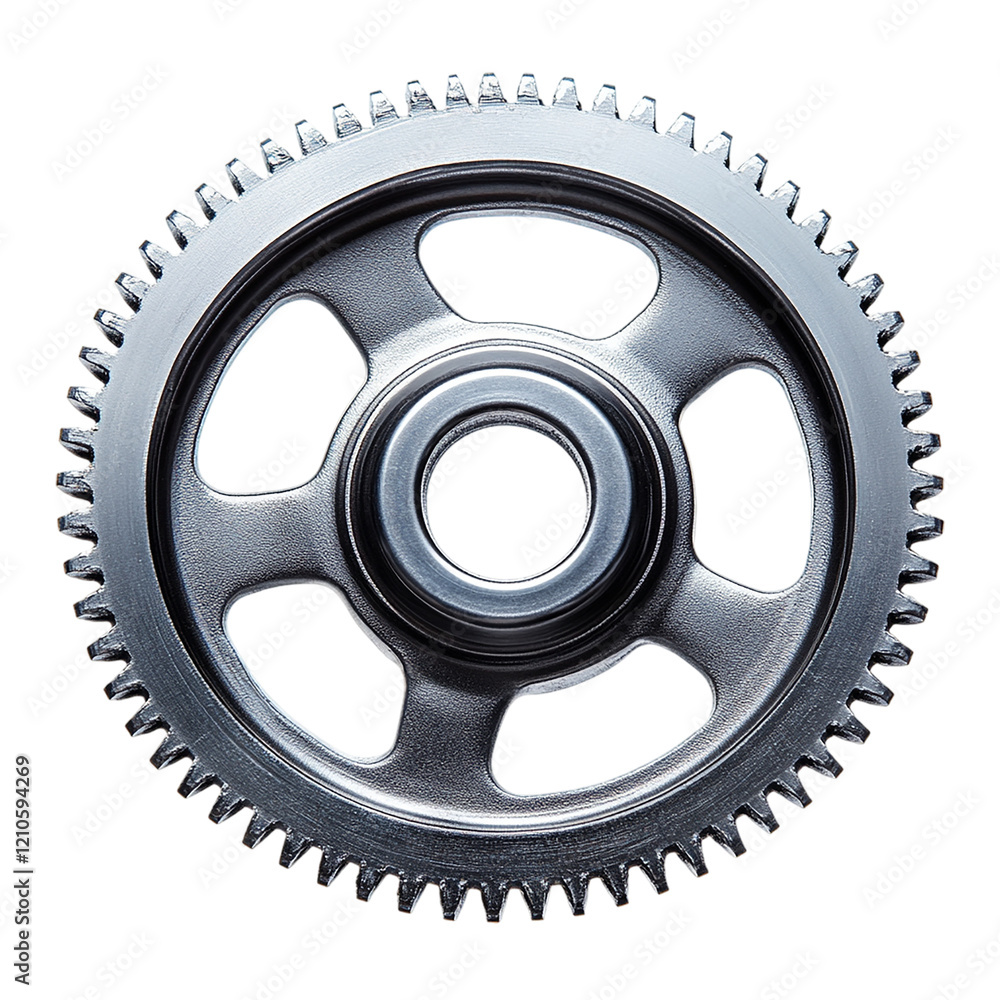 Poster close-up of a metallic gear, showcasing intricate details and industrial design aesthetics. the imag